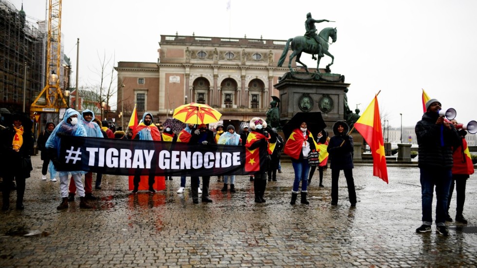 Demonstration på Gustav Adolfs torg i Stockholm den 27 januari mot övergrepp i Tigray.