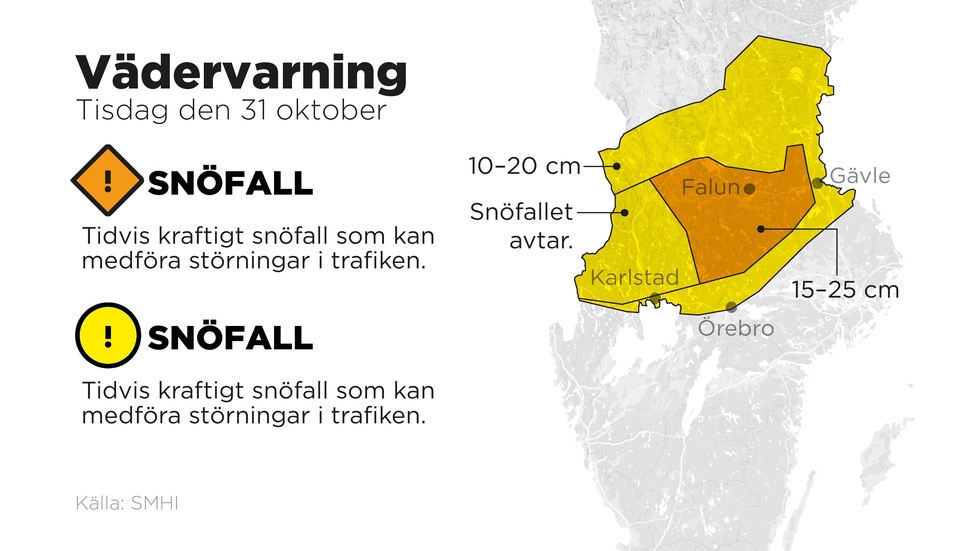 SMHI har utfärdat en orange varning för hela mellersta Sveland och Gävleborg.