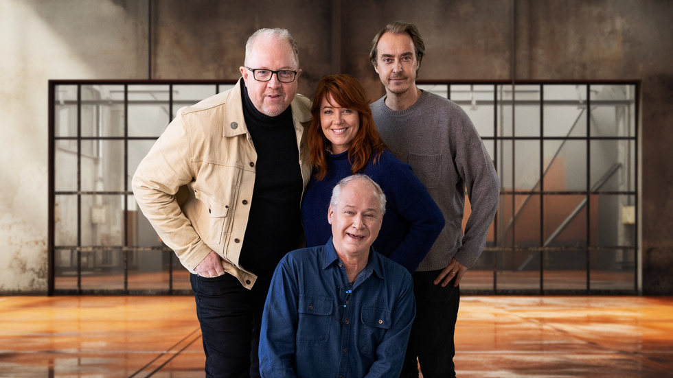 Anders Jansson, Jennie Silfverhjelm, Jonas Karlsson och Robert Gustafsson är redo för inspelningen av nya "Jönssonligan". Pressbild.