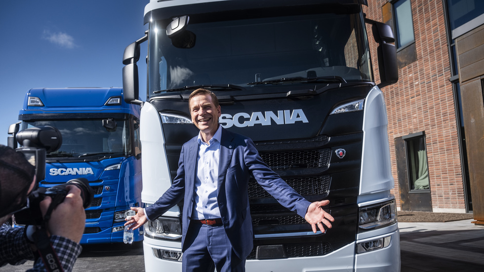 Lastbilstillverkaren Scanias vd Christian Levin redovisar en högre orderingång och ökat rörelseresultat. Arkivbild.