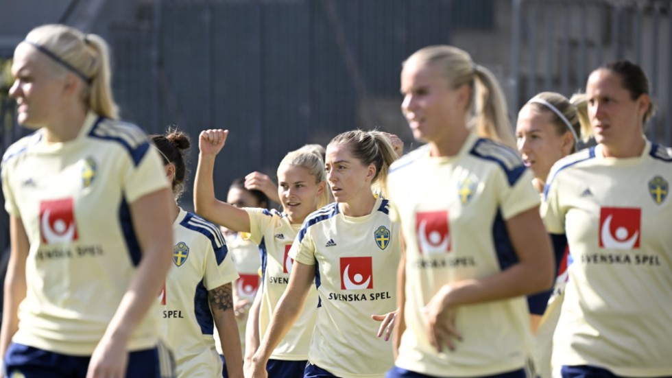 Sverige under en träning inför fredagens landskamp mot Spanien.