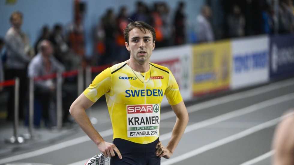 Sveriges Andreas Kramer efter herrarnas final på 800 meter under friidrotts-EM inomhus i Istanbul, Turkiet.