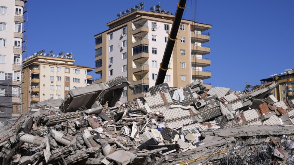 Förstörd byggnad i Gaziantep efter jordbävningen i Turkiet. Arkivbild.