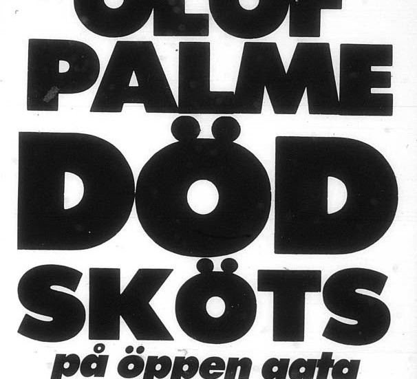 Aftonbladets löpsedel om Olof Palmes död från den 1 mars 1986.