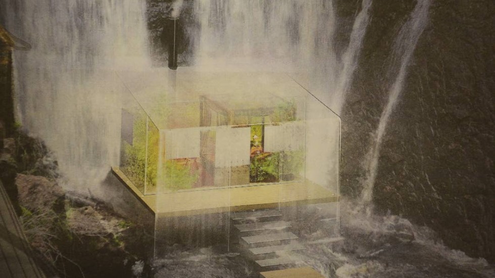 Maj.  Andrew Johnson presenterade sina spektakulära planer för gamla kraftstationen i Brännebro där han bland annat vill bygga ett glashotell i vattenfallet.