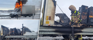 Lastbil började brinna på E4 – föraren: "Hörde en kraftig smäll"