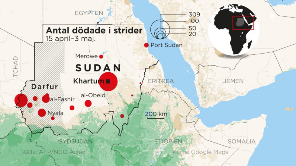 Hundratals personer har dött i striderna i Sudan.