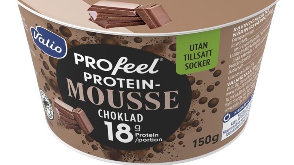 Valio återkallar sin Profeel proteinmousse choklad laktosfri eftersom den kan innehålla små metallbitar. Pressbild