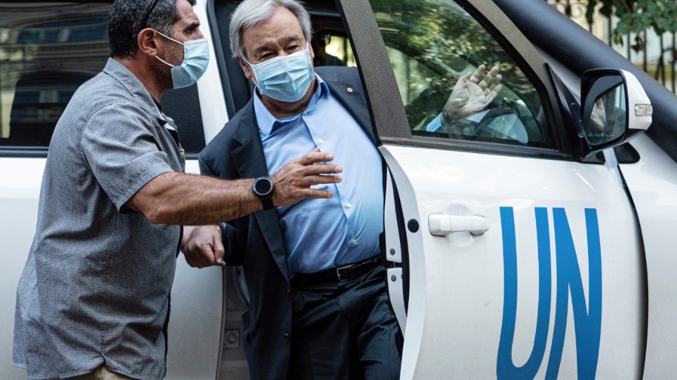 FN:s generalsekreterare António Guterres på besök i Lviv i västra Ukraina.