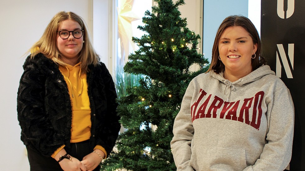 Ida Otterborg och Sara Hild från Handelsprogrammet på Carlsund är två av eleverna som ska arrangera julkul inne i Gallerian i Motala.