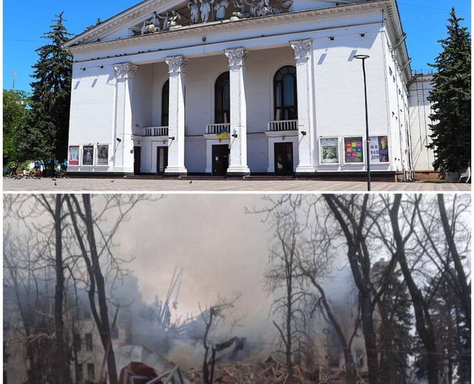 Den vackra teatern före och efter terrorbombningen.