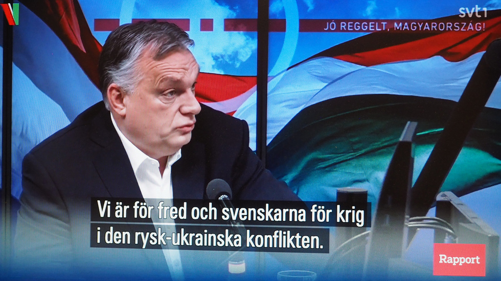 Ungerns ledare Viktor Orbán i en svensk tv-sändning.