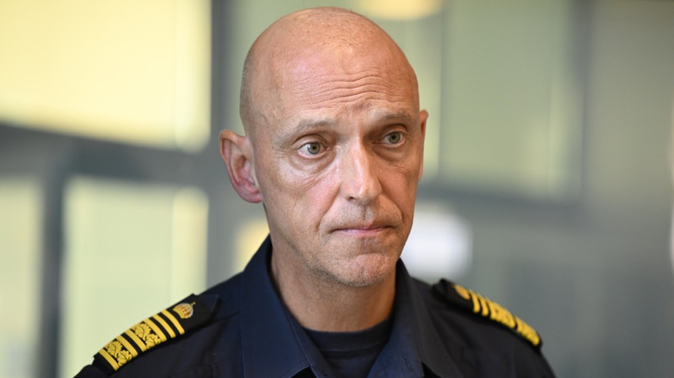 Jale Poljarevius, underrättelsechef i region Mitt, vid Uppsalapolisens pressträff med anledning av den senaste tidens våldsvåg i staden.