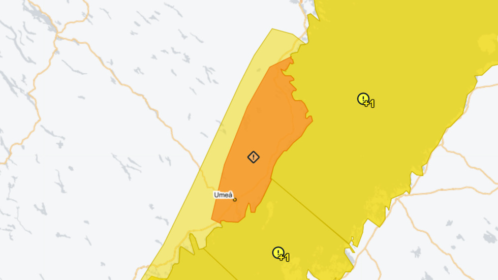An orange warning will be in effect from south of Umeå to north of Skellefteå.