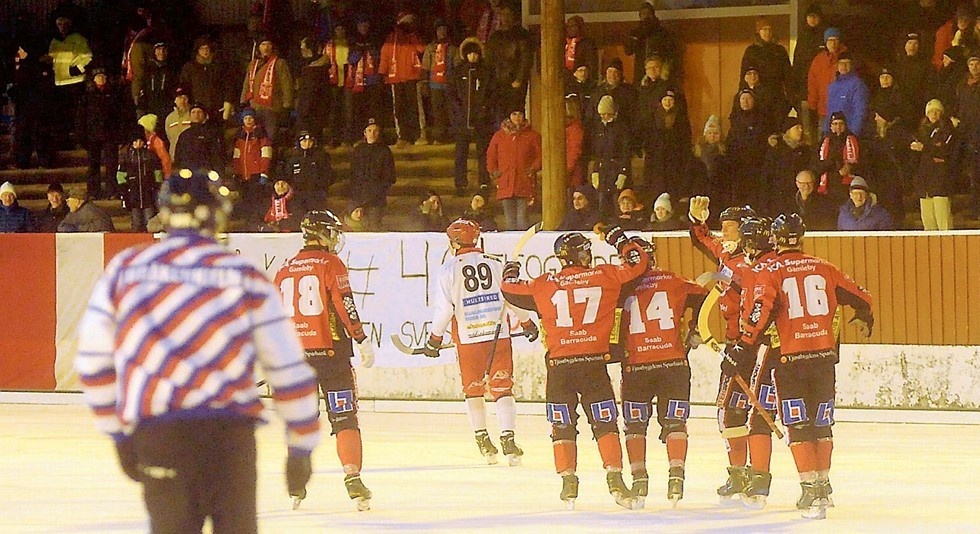 Tjust Bandy tystade hemmapubliken i Målilla genom att kvittera till 4-4 tio minuter från slutet. Foto: Magnus Strömsten