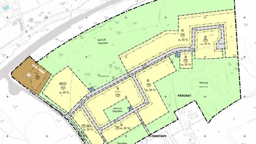 Plankarta för nästa bostadsområde i Nosshult strax öster om Vimmerby stad.