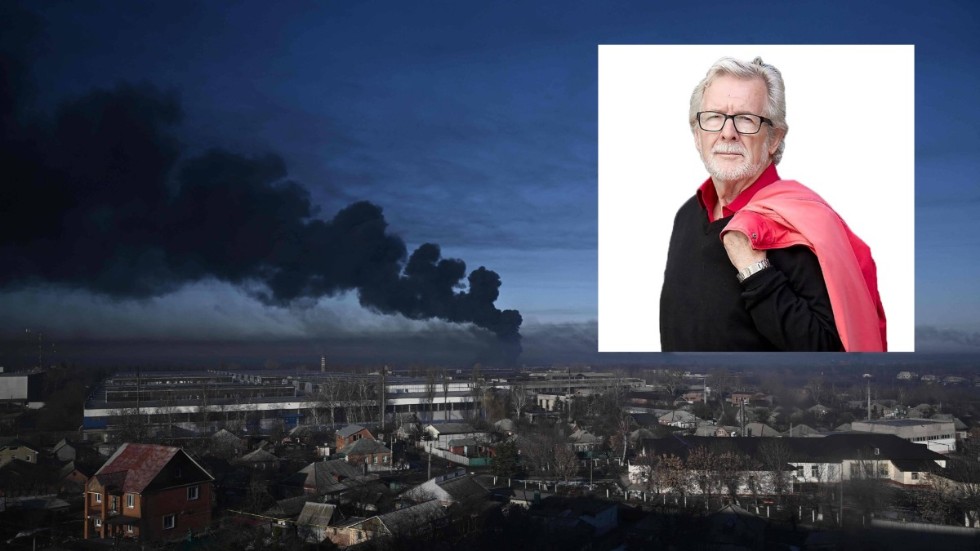 "En fruktansvärd tragedi", säger Nyköpingsbon Ulf-Göran Widqvist om den ryska attacken mot Ukraina. På torsdagen syntes rök från den militära flygplatsen Chuguyev i Ukraina.