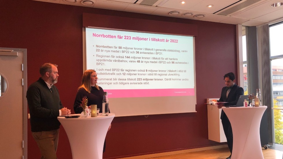 S-riksdagsledamöterna Fredrik Lundh Sammeli, Luleå, och Emilia Töyrä, Kiruna, samt socialförsäkringsminister Ardalan Shekarabi pekade på att budgeten innebär ett tillskott för välfärden i Norrbotten med 223 miljoner kr under 2022.