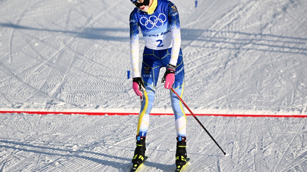 Frida Karlsson strax innan hon svimmade efter lördagens OS-skiathlon.