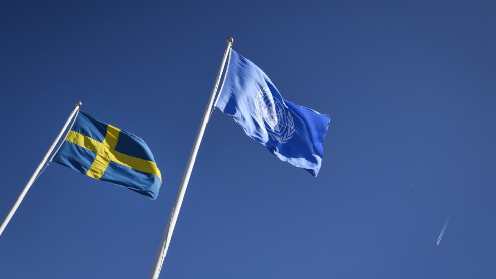 Svensk flagga och FN-flagga sida vid sida. Kata Nilsson skriver i dagens krönika om behovet av internationellt samarbete och medmänsklighet.