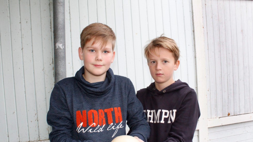 Rasmus Wärn och Albin Örtendahl, 11 år, hittade det här strutsägget i skogen i Svärtinge, när de skulle bygga en koja och tog med det till skolan. Det blev starten på en högst annorlunda dag i skolbänken.