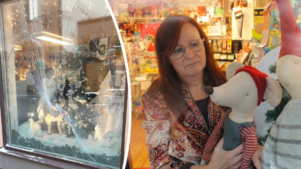Laila Mathisen fick en chock när hon kom till sin adventspyntade leksaksbutik Krabat på lördagsmorgonen. Skadegörelsen är polisanmäld.