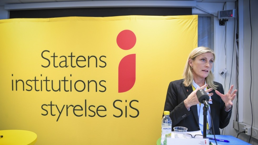 Elisabet Åbjörnsson Hollmark, generaldirektör för Statens institutionsstyrelse (Sis) vid en pressträff om fritagningen på Sis Råby i Lund. Arkivbild.