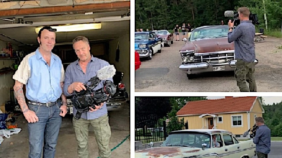Matz Eklund tillsammans med en av filmens huvudpersoner, Henrik Björklund i Jönköping. Längst ner t h exempel på bruksbil i orört skick, som många eftertraktar.