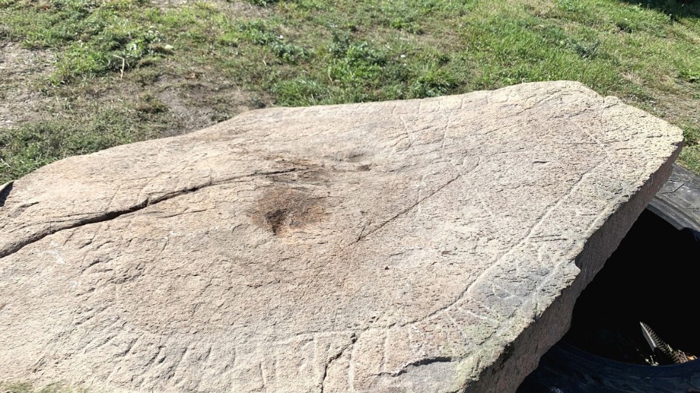 "Gärder reste denna sten efter Sigdjärv sin fader, Ögärds make", står det på en nyupptäckt runsten i Loftahammar i Småland.