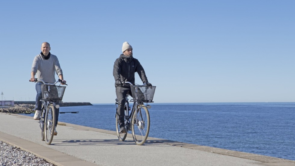 Jacob Harlevi och Björn Wallenström på några av sina cyklar. 