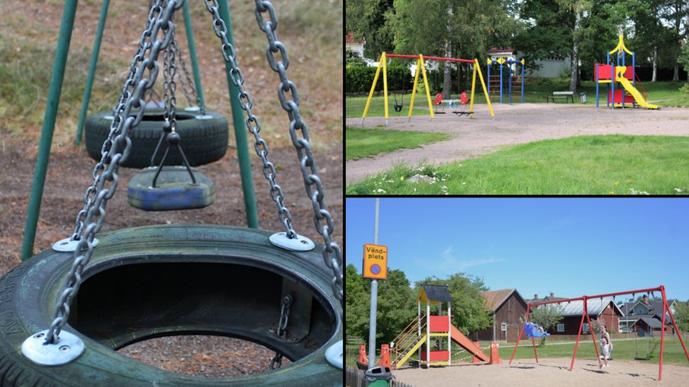 Bildkollage på lekparker i Vimmerby kommun. Vilken är den bästa och vilken besöker du helst inte i önskan om något bättre?
