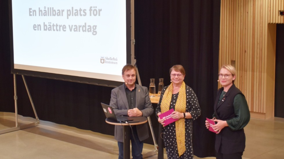 Det var (nästan) idel glada miner när Lorents Burman, Agneta Hansson och Evelina Fahlesson presenterade budget- och planförutsättningarna för 2022–2026.