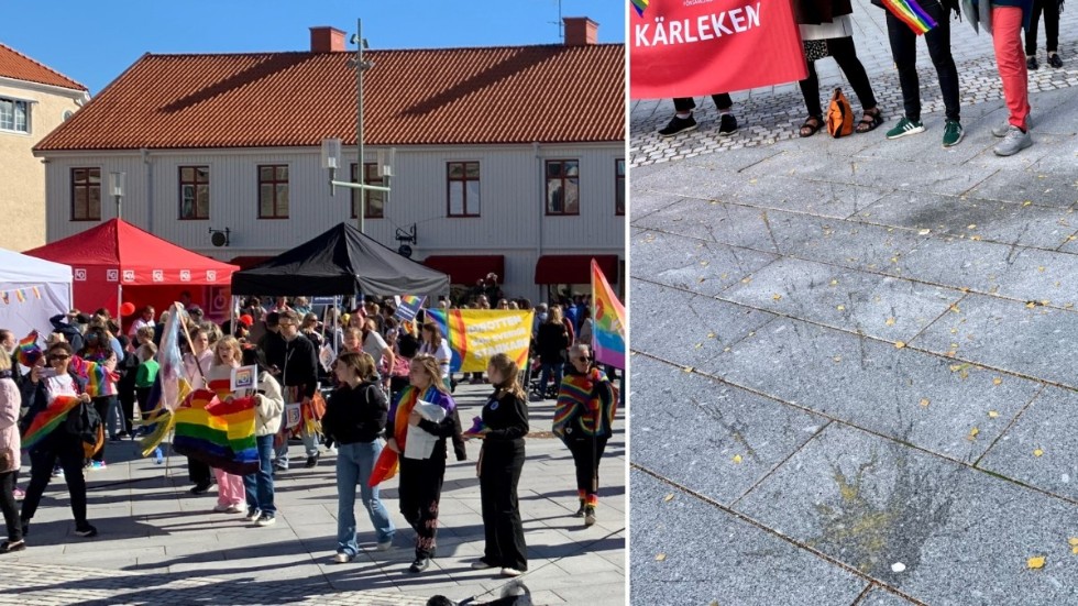 Råa ägg kastades mot Prideparaden i Vadstena.