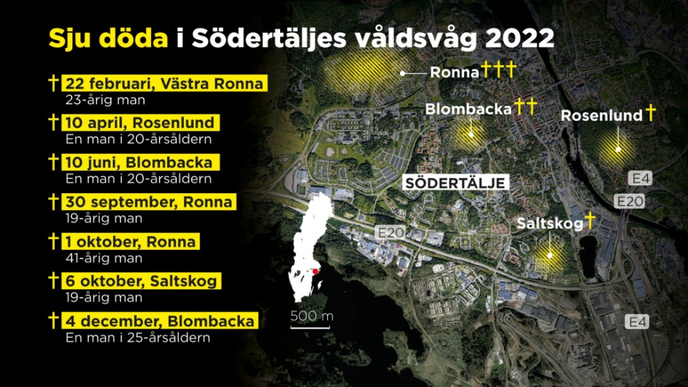 Sju personer sköts ihjäl i Södertälje under 2022.