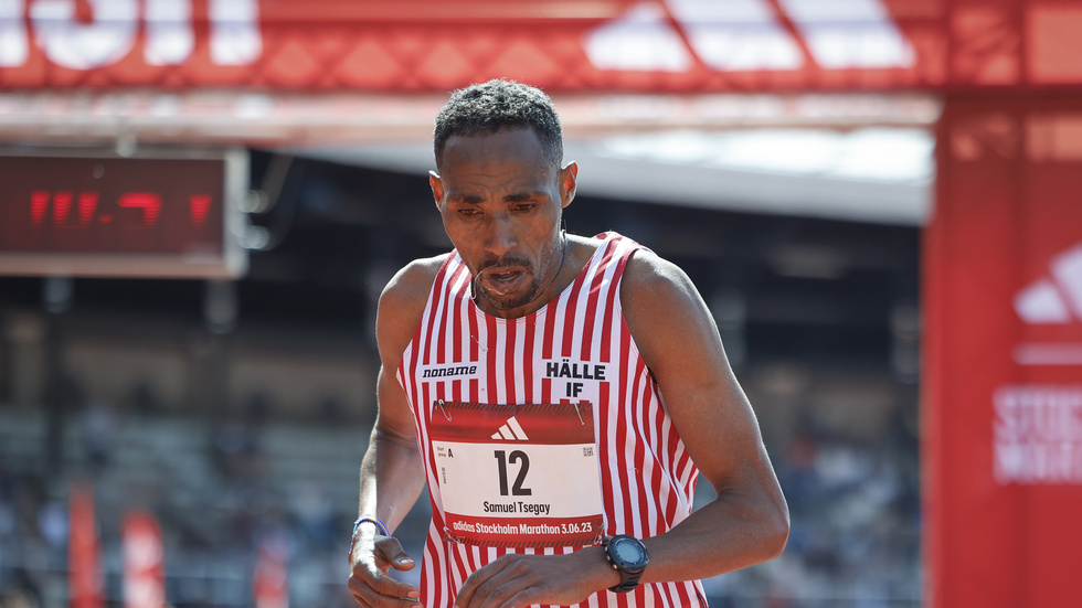 Samuel Tsegay under Stockholm Marathon tidigare i år.