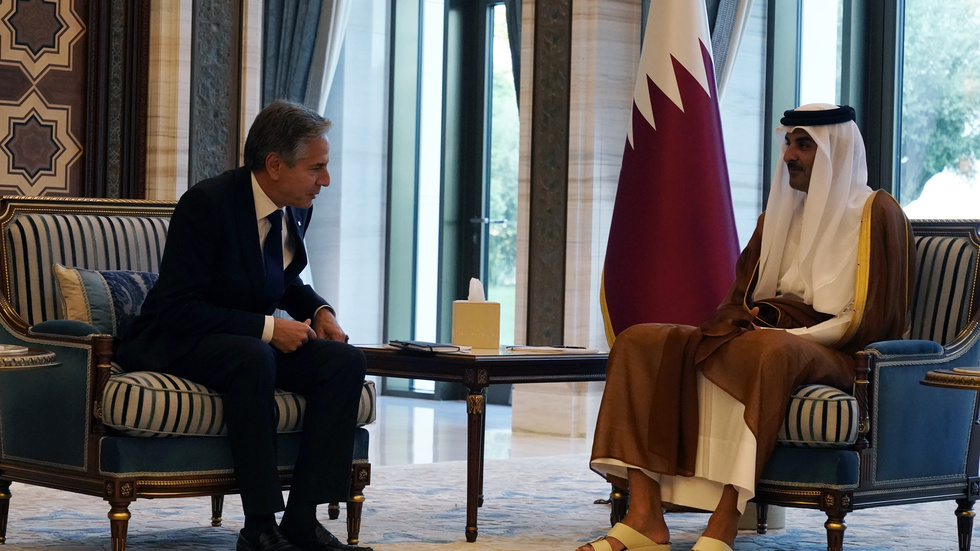 USA:s utrikesminister Antony Blinken, till vänster, mötte emir Tamim bin Hamad Al Thani i Qatar i förra veckan. Arkivbild.