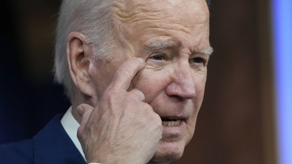 USA:s president Joe Biden på en presskonferens på måndagen.