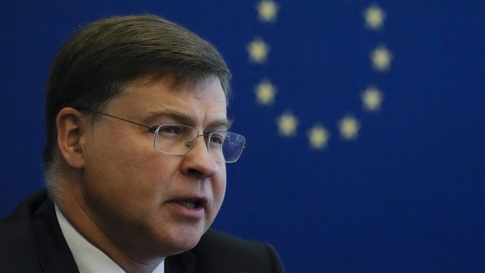 EU-kommissionens exekutive vice ordföranden Valdis Dombrovskis. Arkivbild.