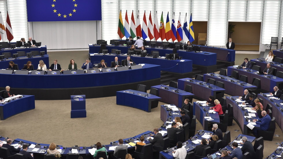 EU-parlamentet i plenisalen. Det är ledamöter till denna församling som väljs.