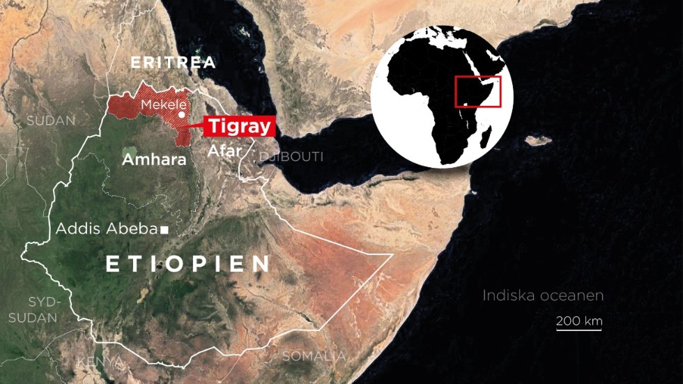 Tigrayregionen med de angränsade regionerna Amhara och Afar.