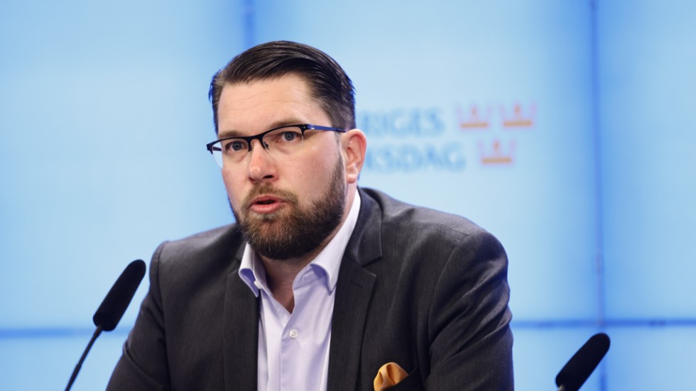 Sverigedemokraternas partiledare Jimmie Åkesson presenterar nya rättspolitiska förlag.