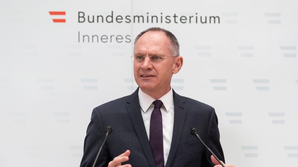 Österrikes inrikesminister Gerhard Karner. Arkivfoto.