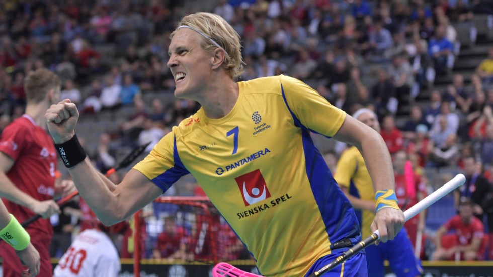 Sveriges Kim Nilsson gjorde 3–1-målet mot Schweiz.