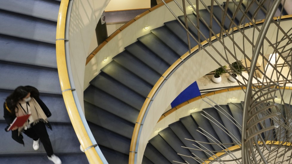 En av trapporna i EU-parlamentets byggnader i Bryssel. Arkivbild.