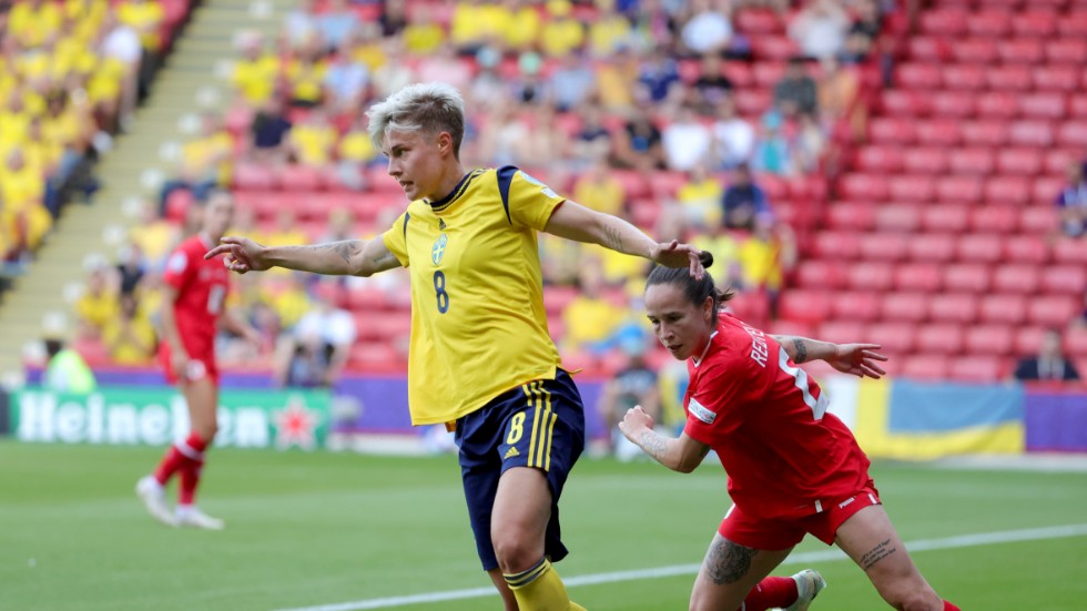 Sveriges Lina Hurtig i gruppspelsmatchen mot och Schweiz.