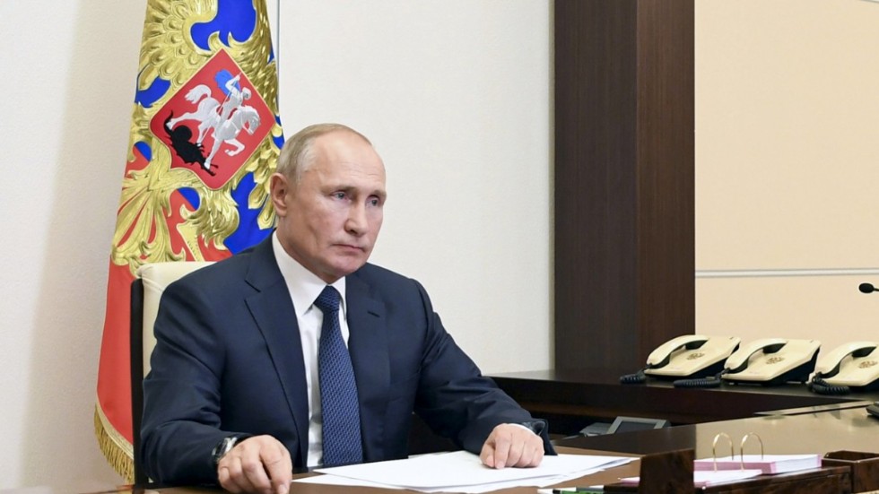Rysslands president Vladimir Putin i samband med ett uttalande om situationen i Nagorno-Karabach under tisdagen.