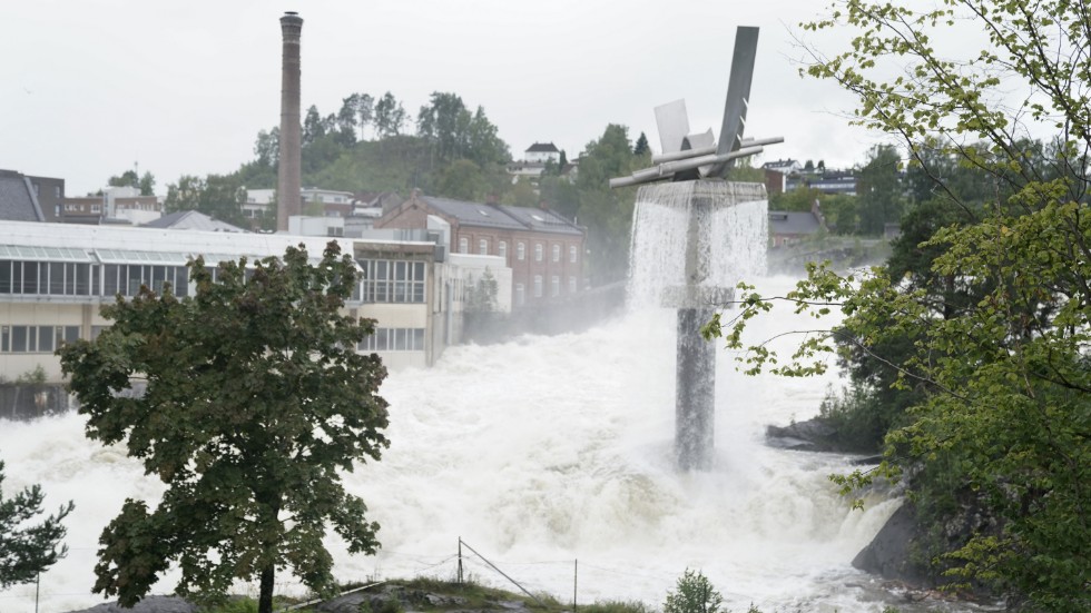 Älven Storelva i Hønefoss på onsdagen.