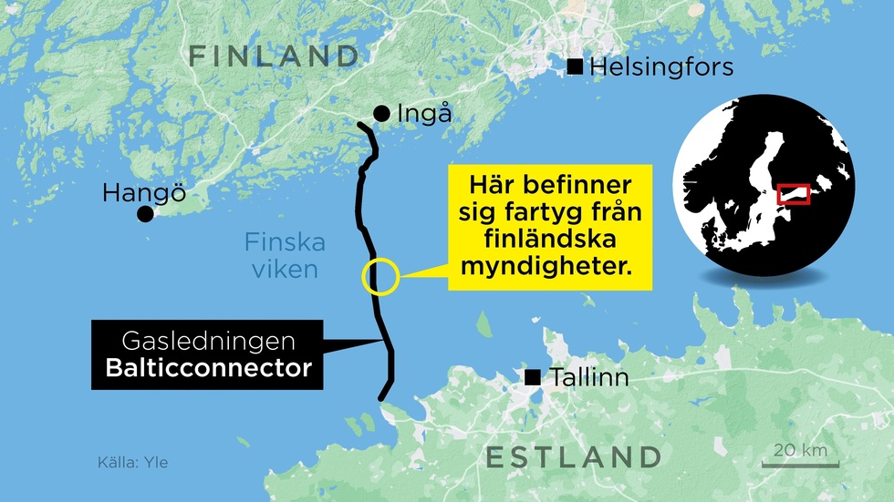 Gasledningen Balticconnector löper mellan finländska Ingå och estländska Paldiski.