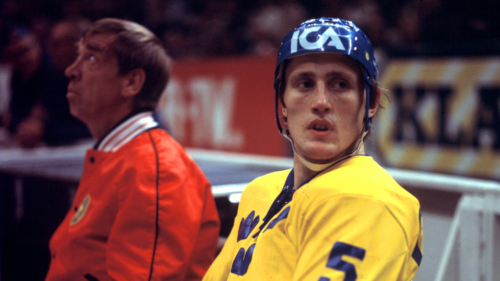 Börje Salming i den svenska landslagströjan i samband med Canada Cup 1976. Arkivbild.