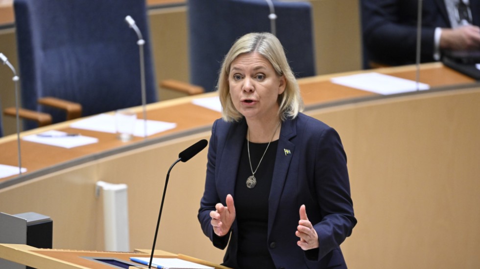 Magdalena Andersson (S) under onsdagens partiledardebatt i riksdagen.